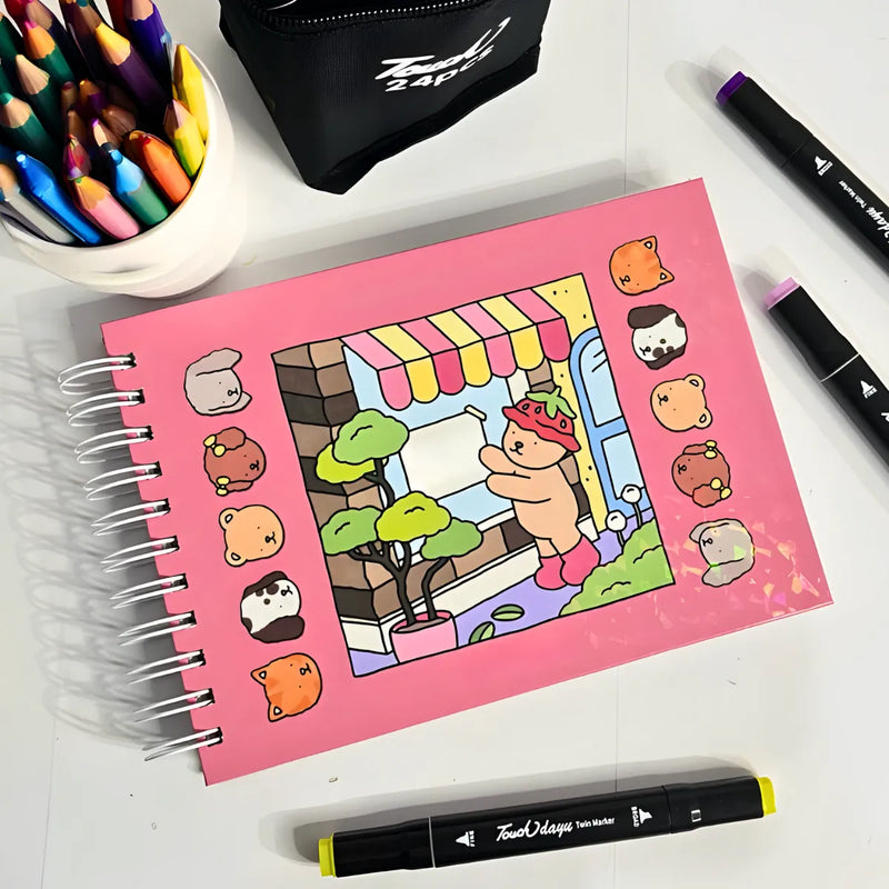 🌸 Kit Livro de Colorir Capa Dura + 24 Canetinhas 🌸