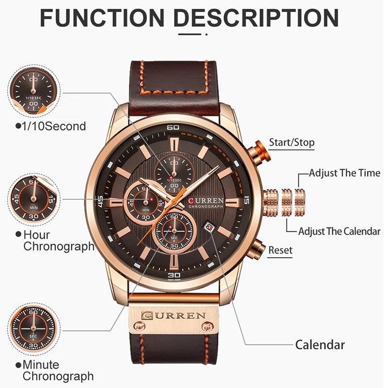 CURREN -  Relógio masculino com pulseira de couro. ⌚