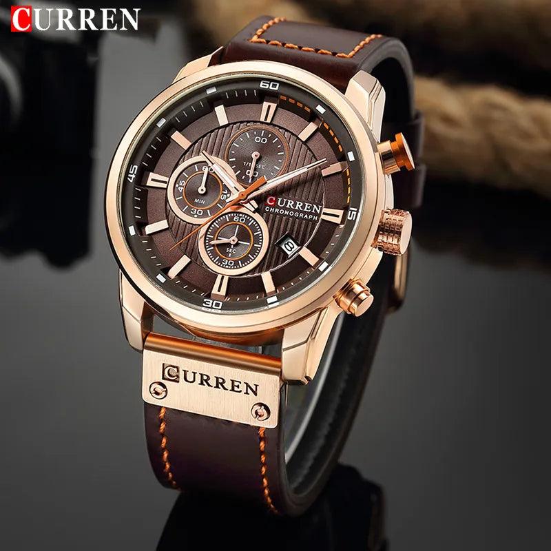 CURREN -  Relógio masculino com pulseira de couro. ⌚