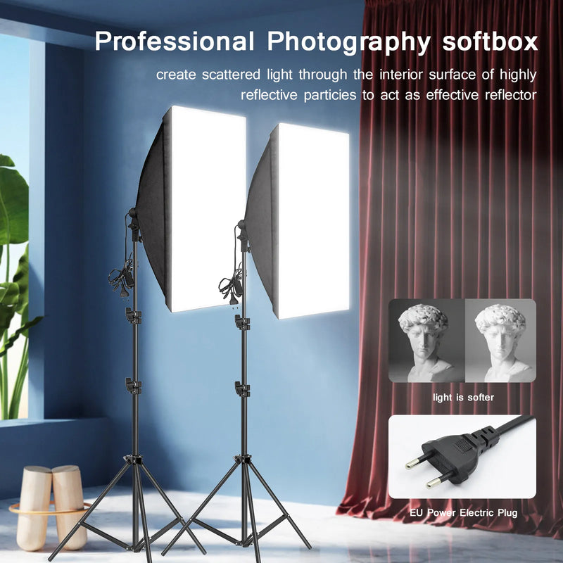 Fotografia profissional softbox iluminação caixa macia com tripé e27 lâmpada fotográfica sistema de luz contínua para estúdio fotográfico