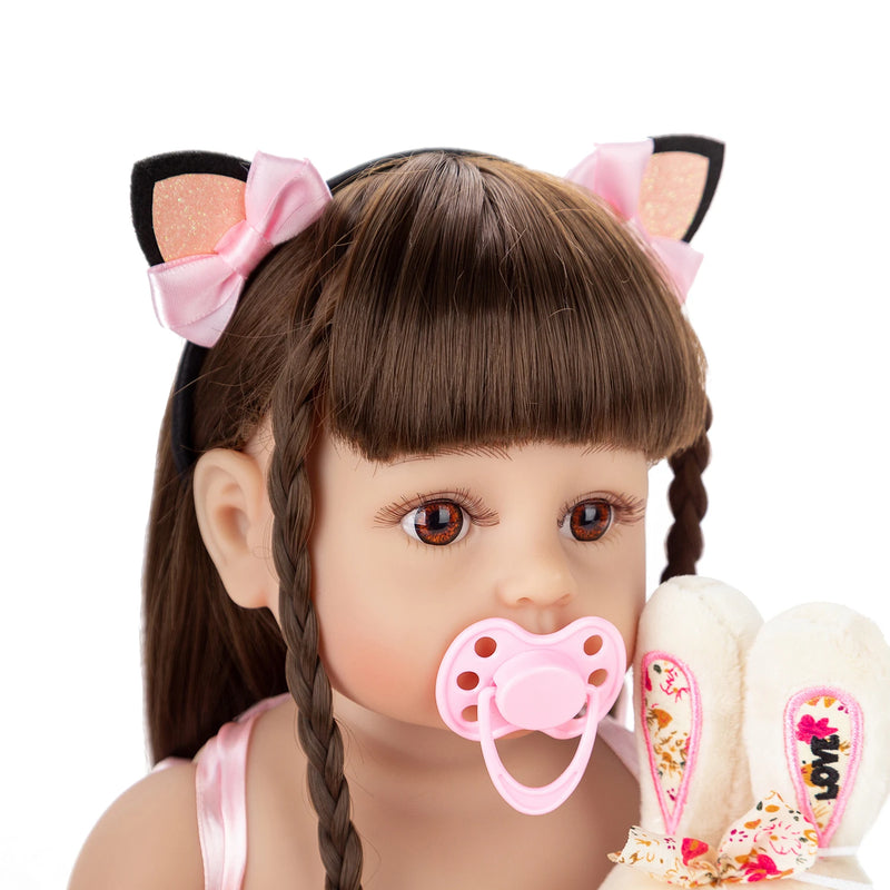 👶 Doll Bebê Reborn 55cm com Corpo de Silicone e Coelho 🐰