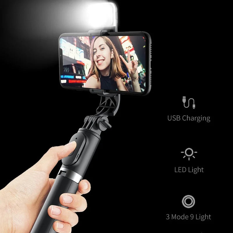 Bastão de selfie para telefone 1045mm, com luz de preenchimento led sem fio, tripé estendido com obturador remoto para celular android ios